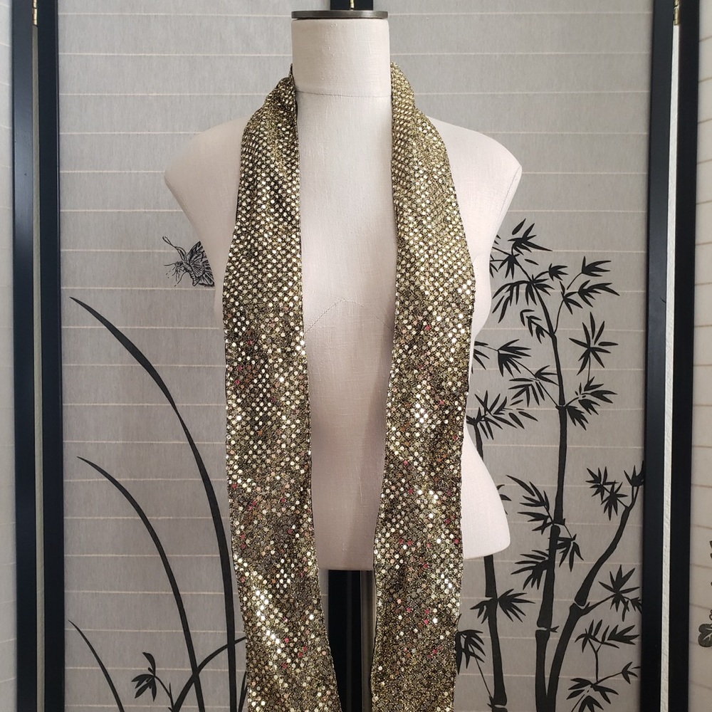 [mark] Reversible Gold Sequin Black Satin Neck Scarf